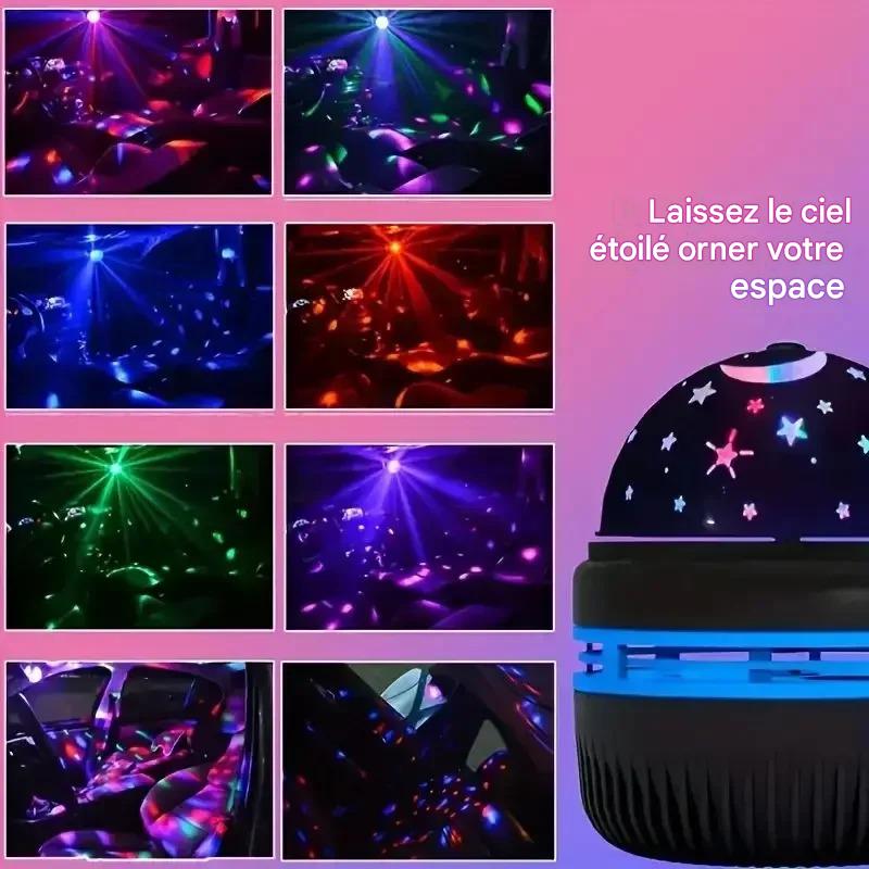 Veilleuse bébé projecteur aurore boréale avec boule magique LED diffusant un ciel étoilé multicolore pour une ambiance relaxante.
