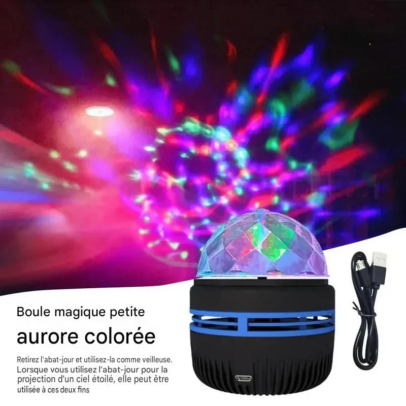 Veilleuse bébé projecteur LED avec modes ciel étoilé et boule magique USB, rotation à 360° et plusieurs effets lumineux.