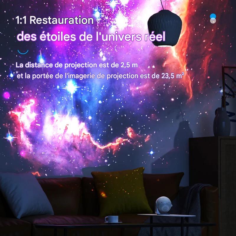 Veilleuse Bébé Projecteur Ciel Étoilé Univers diffusant une magnifique projection cosmique pour apaiser bébé et embellir sa chambre avec une ambiance féerique.