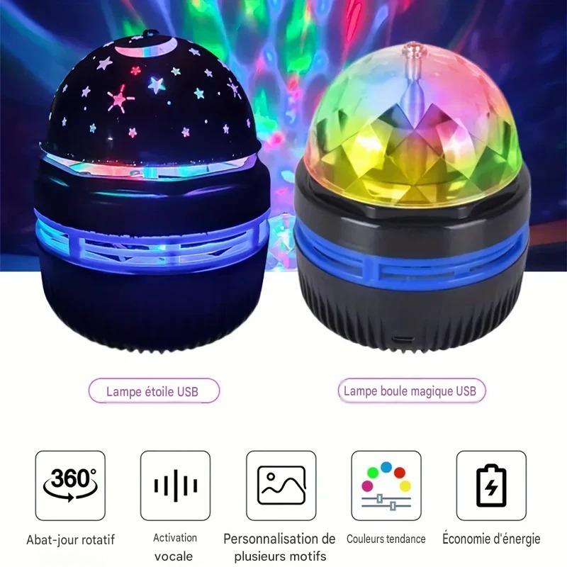 Veilleuse bébé projecteur ciel étoilé LED projetant des étoiles colorées et une lumière d'ambiance apaisante dans la chambre.