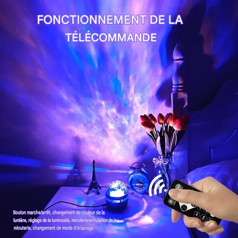 Veilleuse bébé projecteur ciel étoilé LED projetant des étoiles colorées et une lumière d'ambiance apaisante dans la chambre.