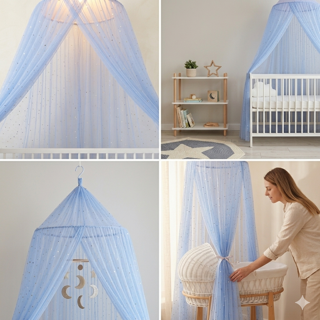 Ciel de lit bébé bleu ciel avec moustiquaire de protection contre les moustiques