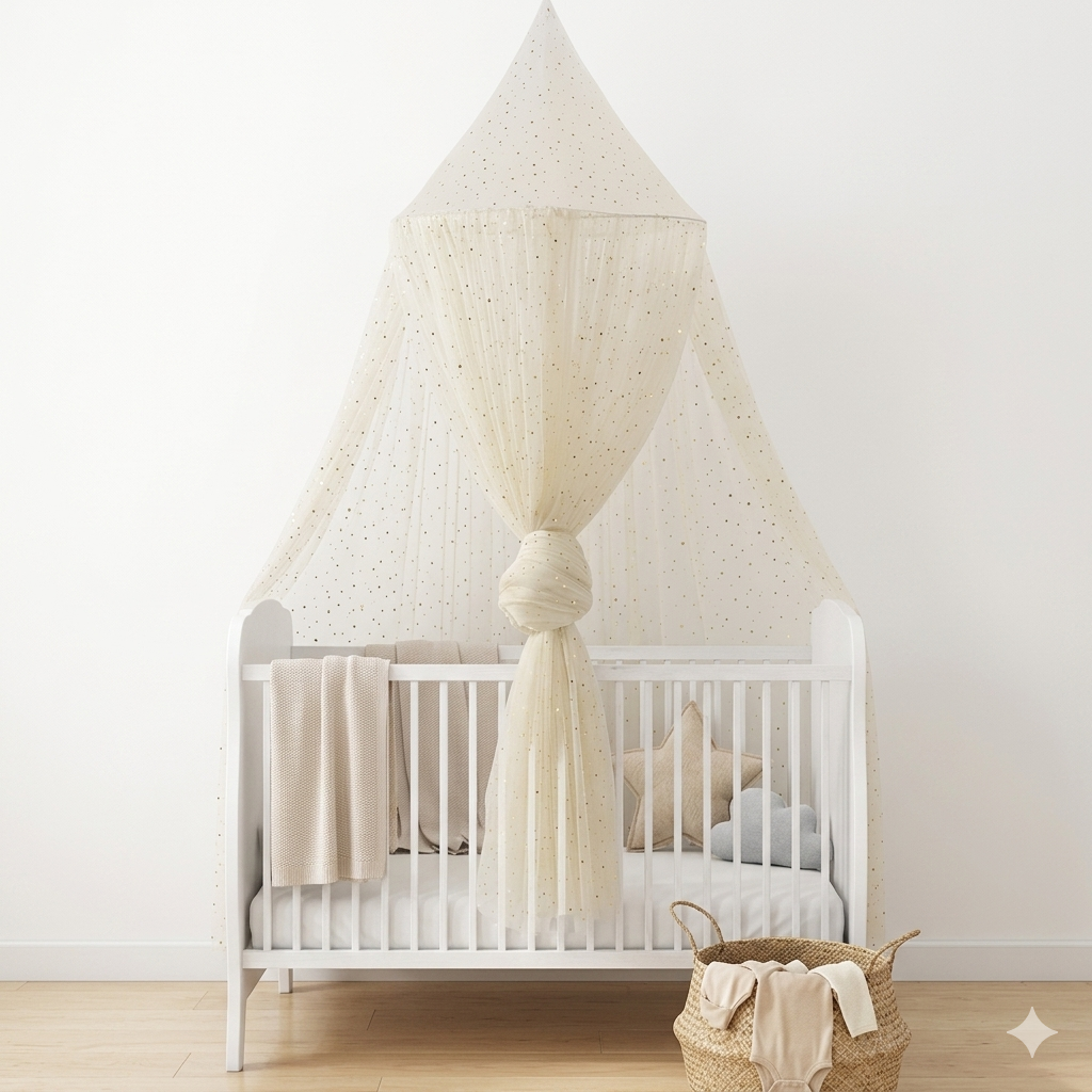 🎀 Ciel de lit bébé Champagne Star™ pour décoration chic et moderne de chambre bébé