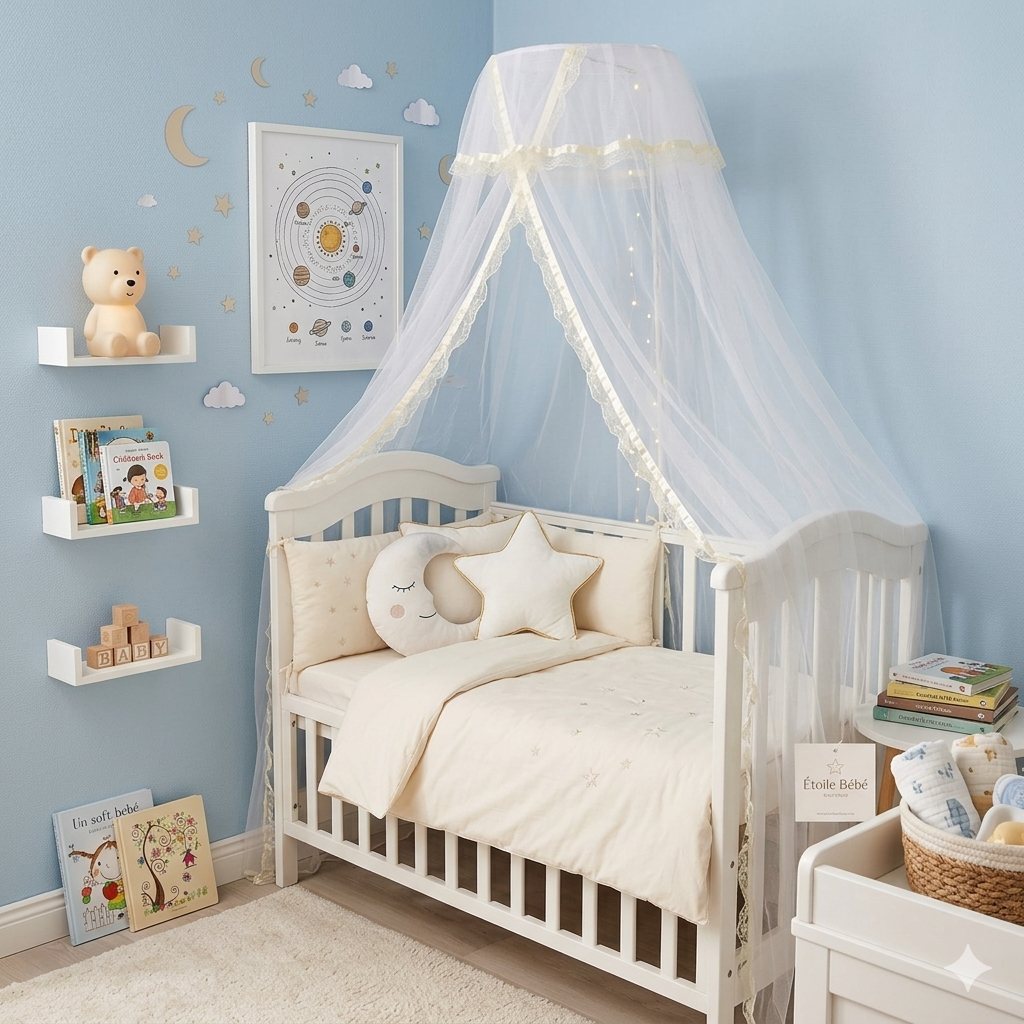 Ciel de Lit Bébé avec filet de protection contre les moustiques et insectes volants