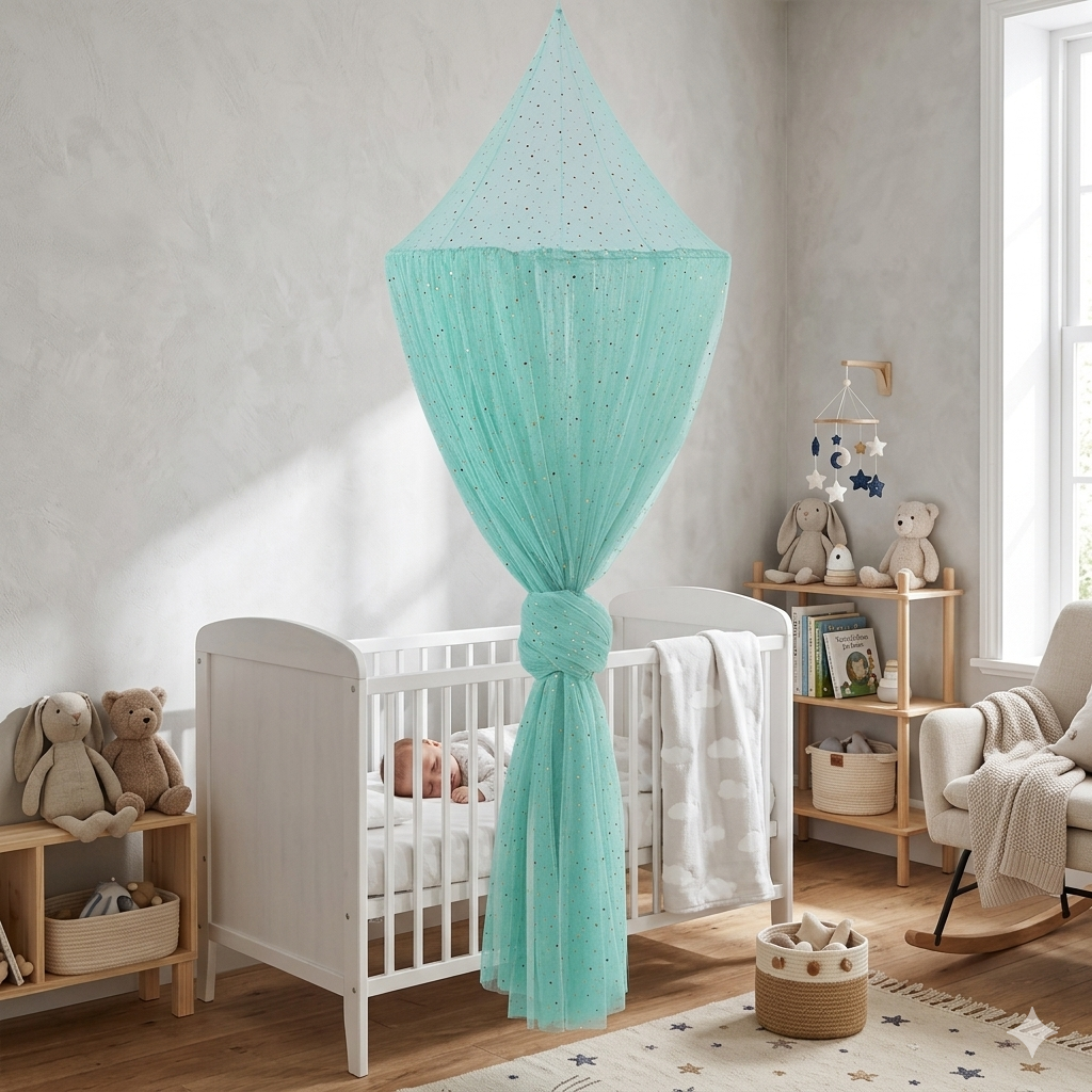 🛏️ Ciel de lit bébé Green Star™ créant un cocon de sommeil sécurisé et confortable
