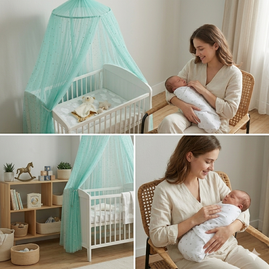 🎀 Ciel de lit bébé vert Green Star™ pour décoration élégante de chambre bébé
