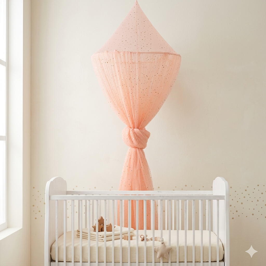 Ciel de Lit Bébé Orange Star avec moustiquaire anti-moustiques pour un sommeil paisible
