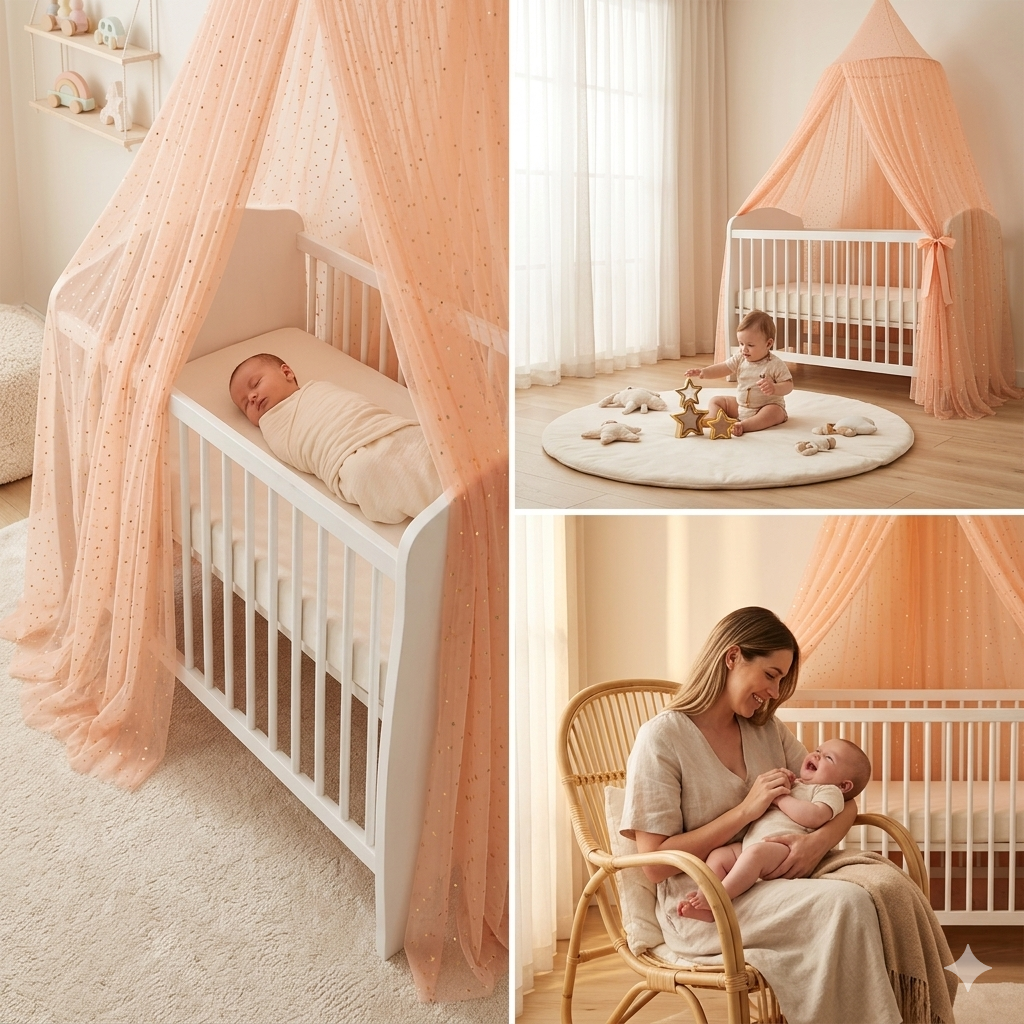 Ciel de Lit Bébé Orange Star canopy suspendu pour lit bébé fille et garçon
