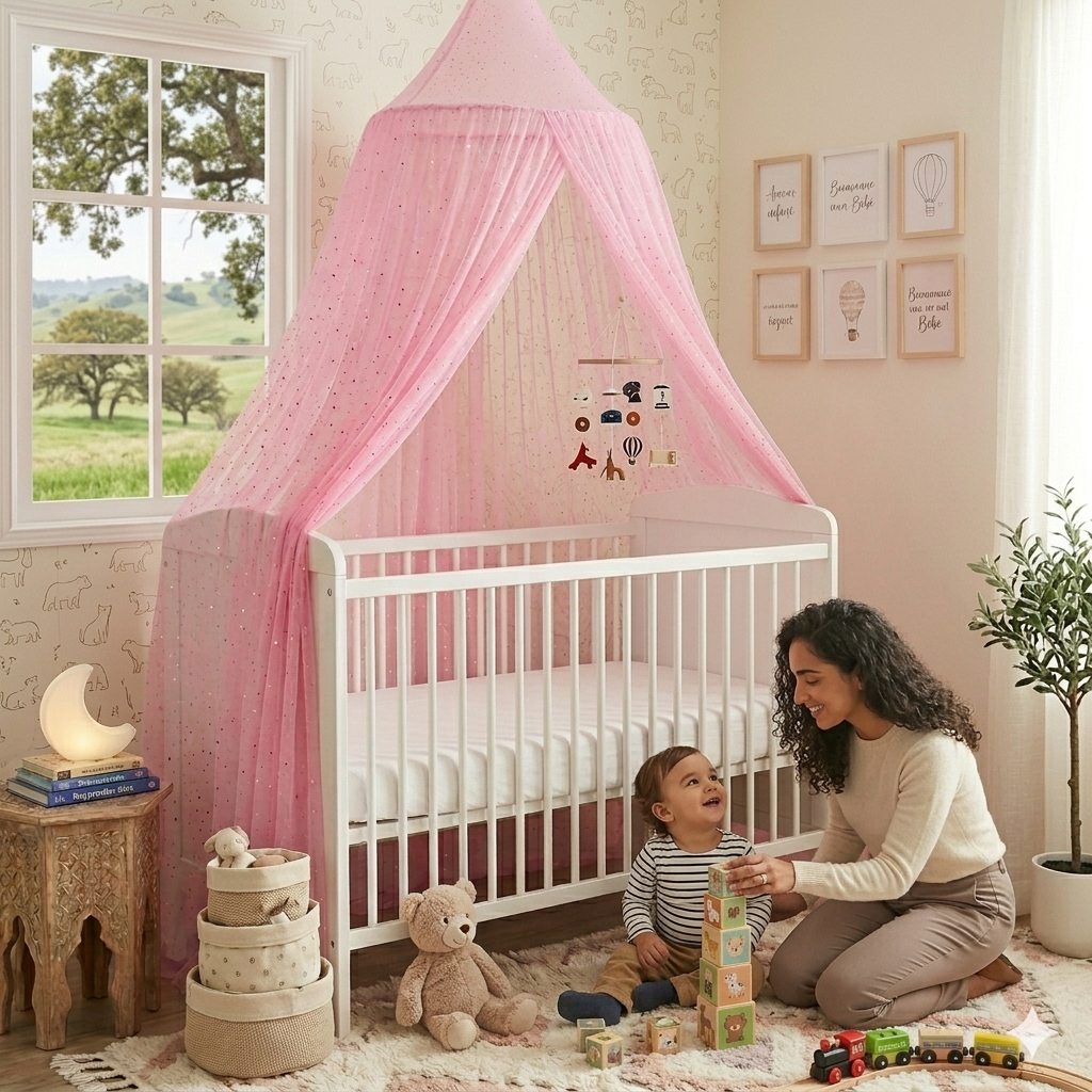 🎀 Ciel de lit bébé Peach Star™ pour décoration raffinée de chambre de bébé