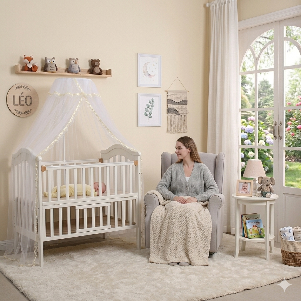 Ciel de Lit Bébé avec voile respirant pour chambre bébé élégante et confortable