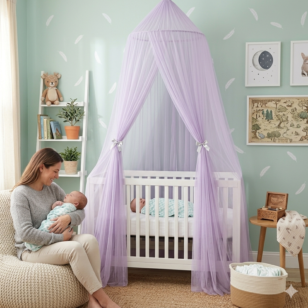 Ciel de lit bébé avec moustiquaire anti-insectes Purple Dream respirant et léger