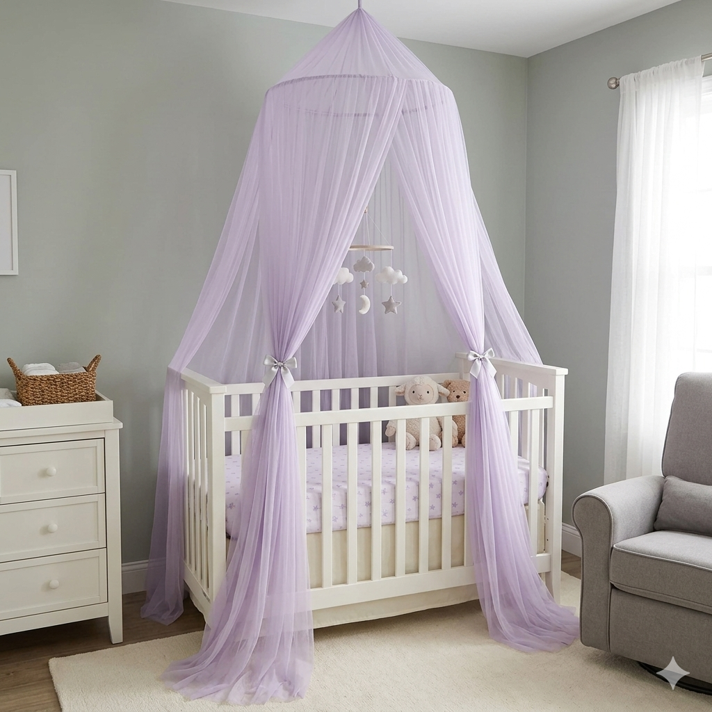 Ciel de lit bébé créant un cocon de sommeil doux et sécurisé pour enfant