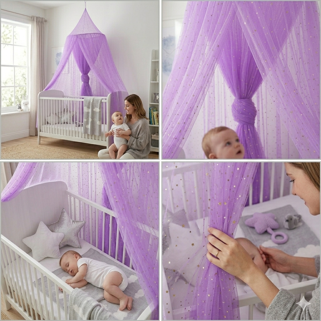 🎀 Ciel de lit bébé Purple Star™ pour décoration moderne et élégante de chambre bébé