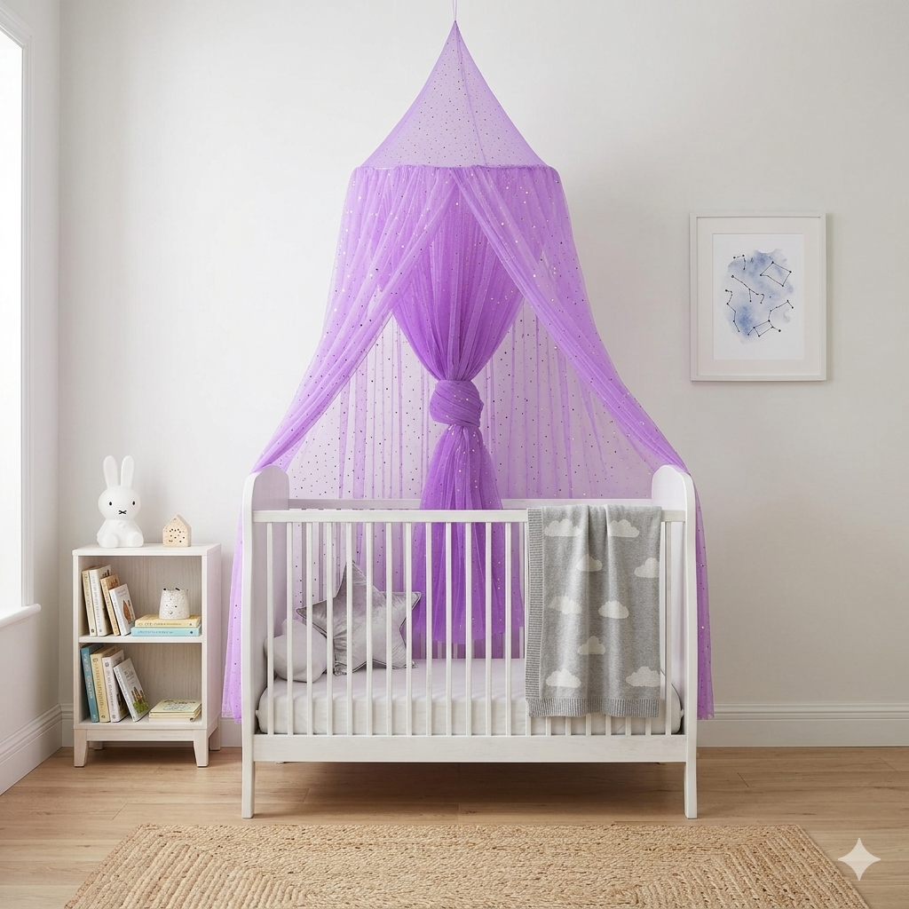 ✨ Ciel de lit bébé Purple Star™ violet élégant pour une chambre douce et apaisante