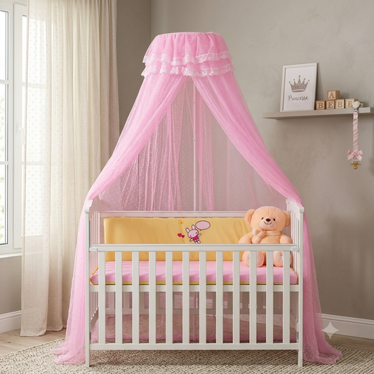 Ciel de lit bébé rose princesse pour chambre de bébé fille