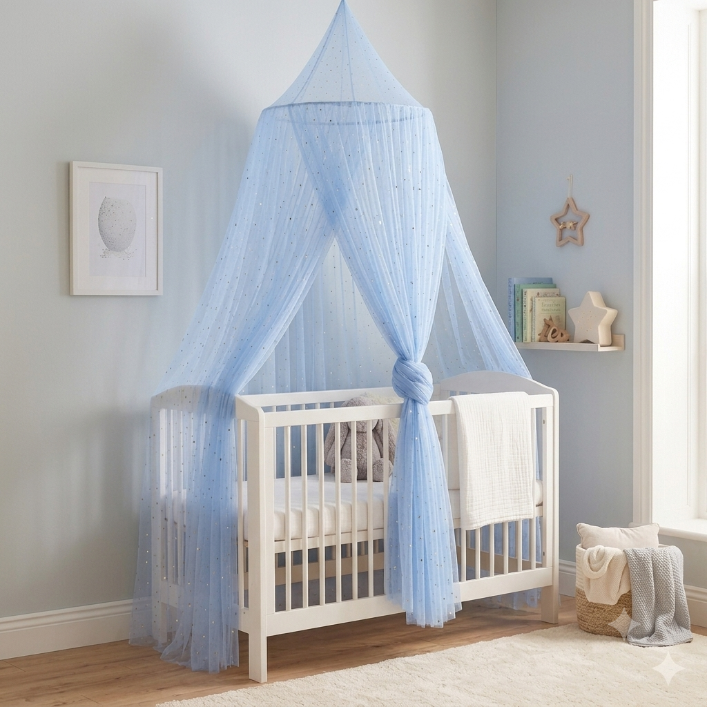 Ciel de lit bébé Sky Blue Star™ pour décoration élégante de chambre de bébé