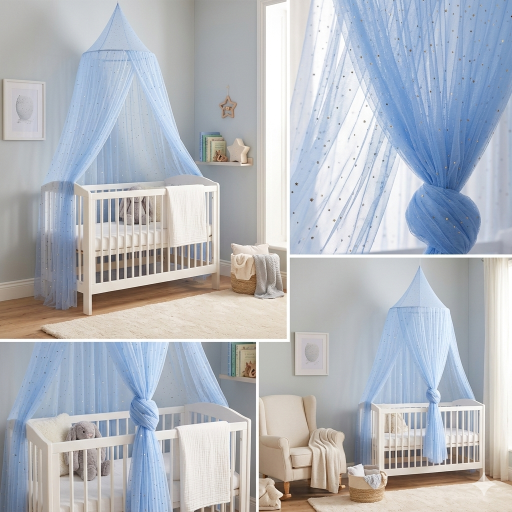 Ciel de lit bébé Sky Blue Star™ bleu ciel pour une chambre douce et apaisante