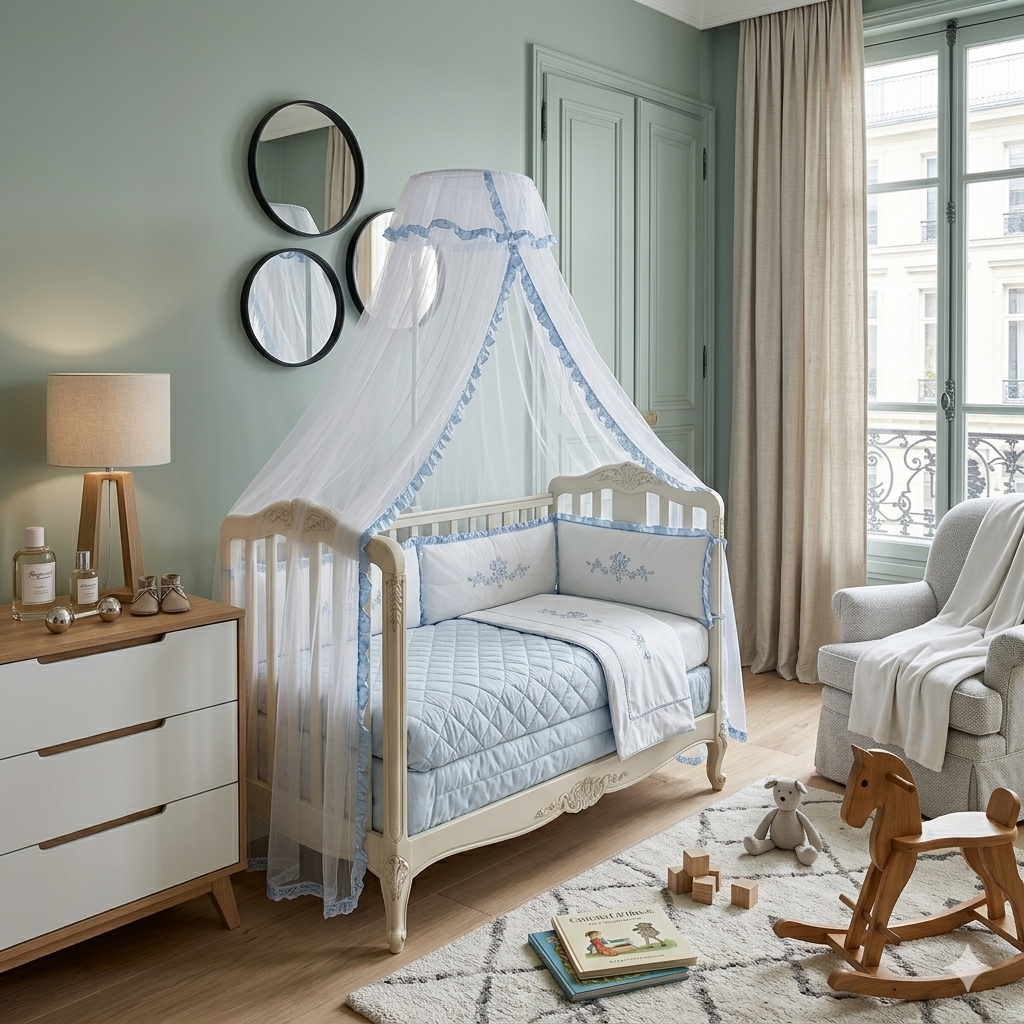 Ciel de Lit Bébé – voile de lit bébé bleu respirant pour berceau et lit bébé