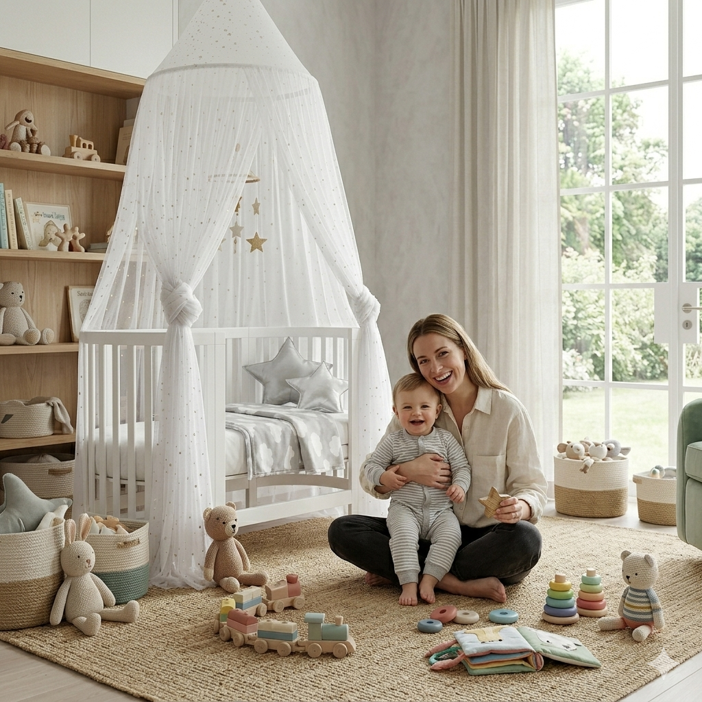 🛏️ Ciel de lit bébé White Star™ créant un cocon doux et sécurisé pour le sommeil de bébé