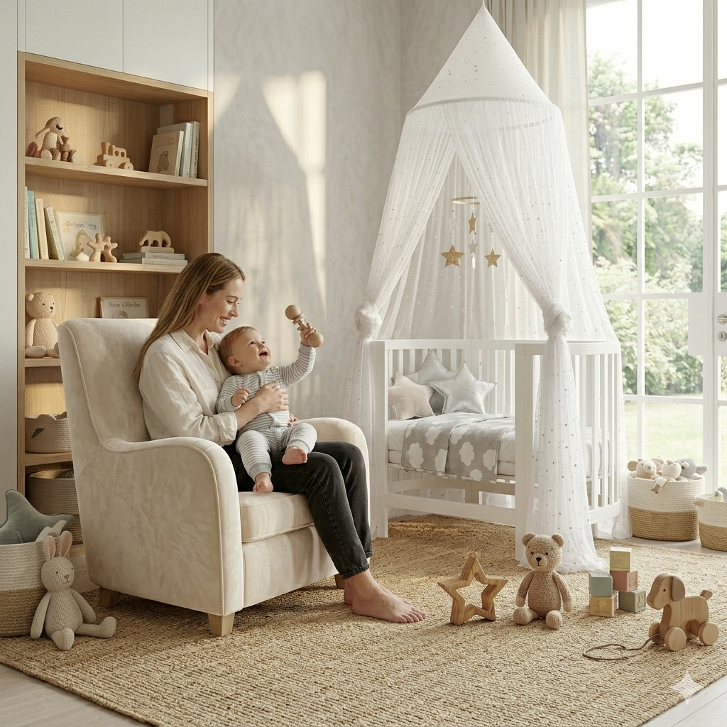 Ciel de lit bébé White Star™ pour décoration élégante et minimaliste de chambre bébé