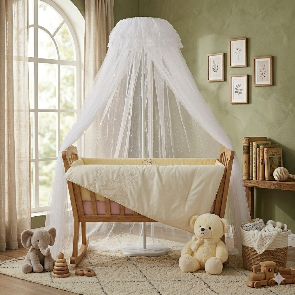 Tissu léger et respirant du ciel de lit bébé blanc assurant confort et protection