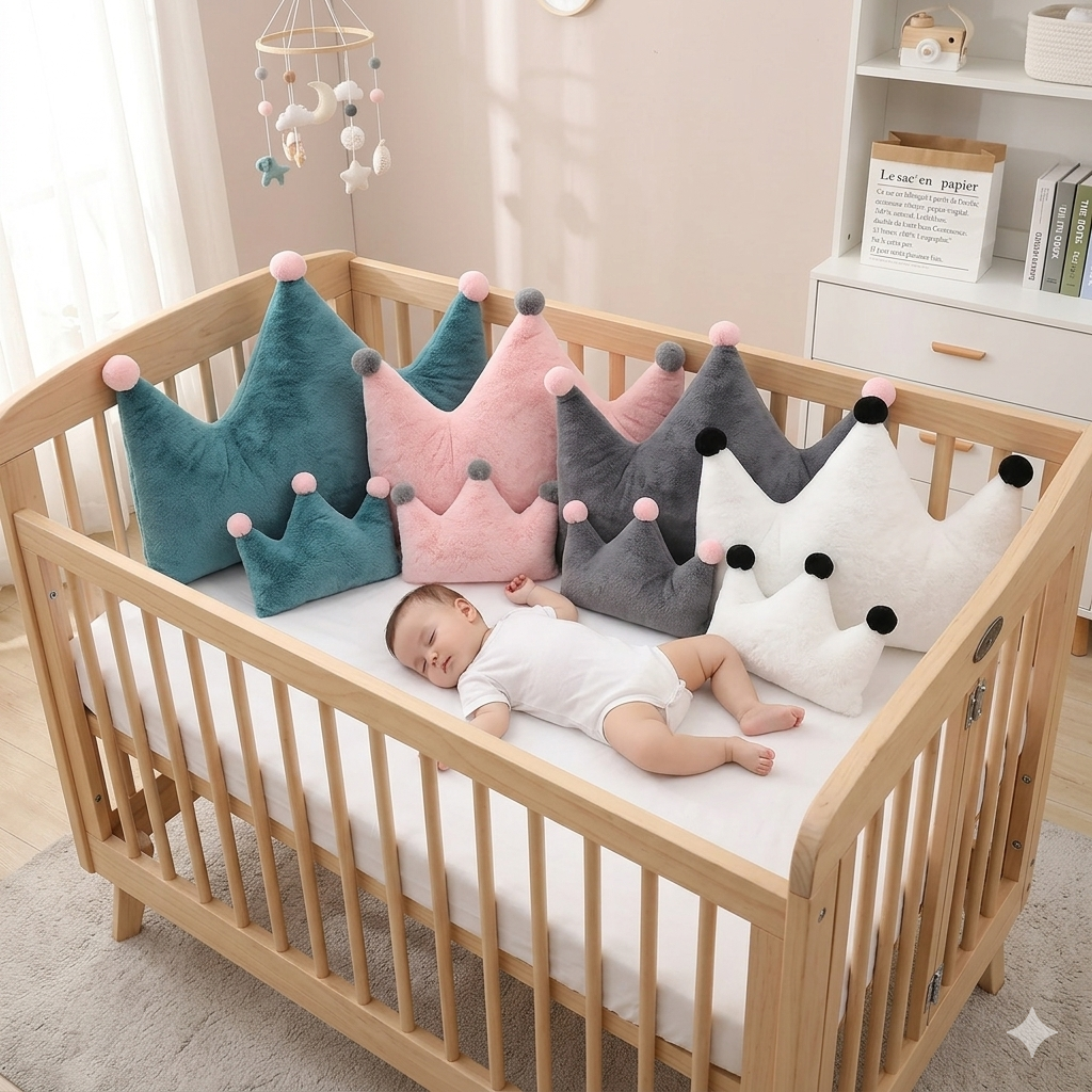 Coussin en peluche couronne pour lit bébé et décoration de chambre enfant