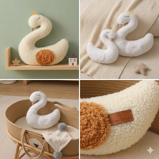Coussin décoratif bébé en forme de cygne en peluche pour chambre bébé élégante