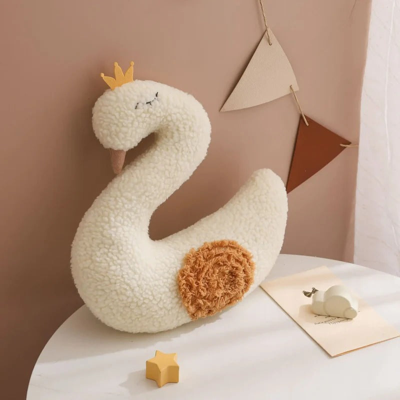 Coussin bébé en forme de cygne doux en peluche pour décoration de lit bébé