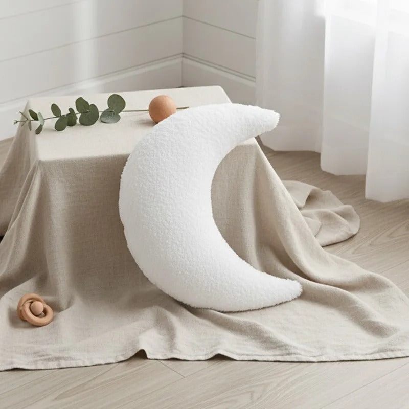 Coussin décoratif bébé lune croissant blanche pour chambre bébé univers céleste