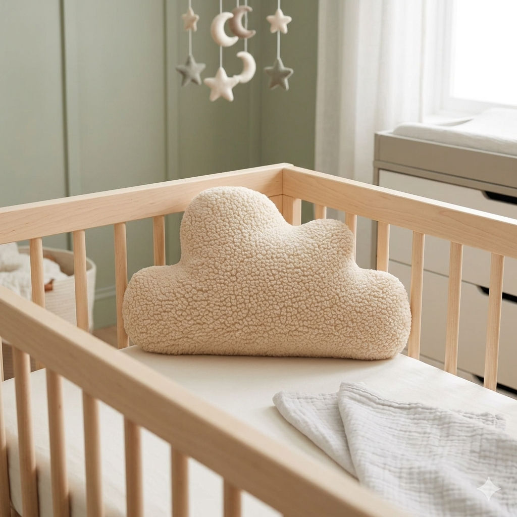 Coussin décoratif bébé nuage beige pour décoration de chambre bébé élégante