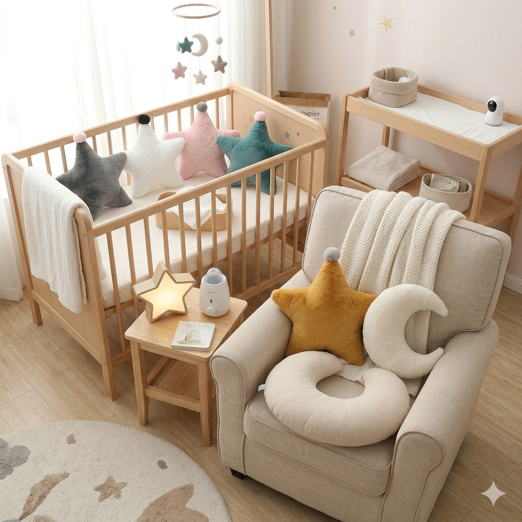 Coussin étoile décoratif pour chambre de bébé au design doux et moderne