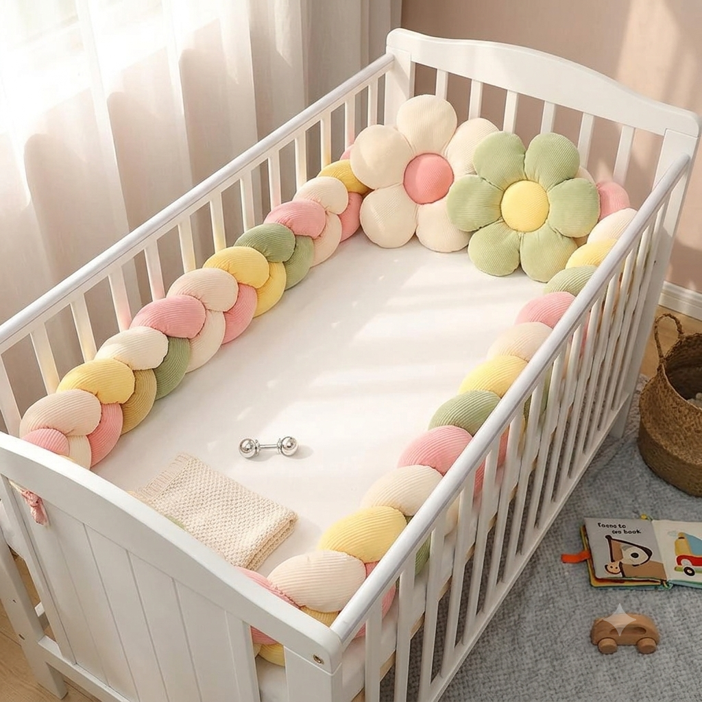 Coussin fleur scandinave pour bébé, décoration douce et élégante pour chambre d’enfant