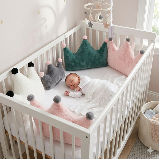Coussin pour lit bébé Couronne Royale en peluche douce pour chambre bébé