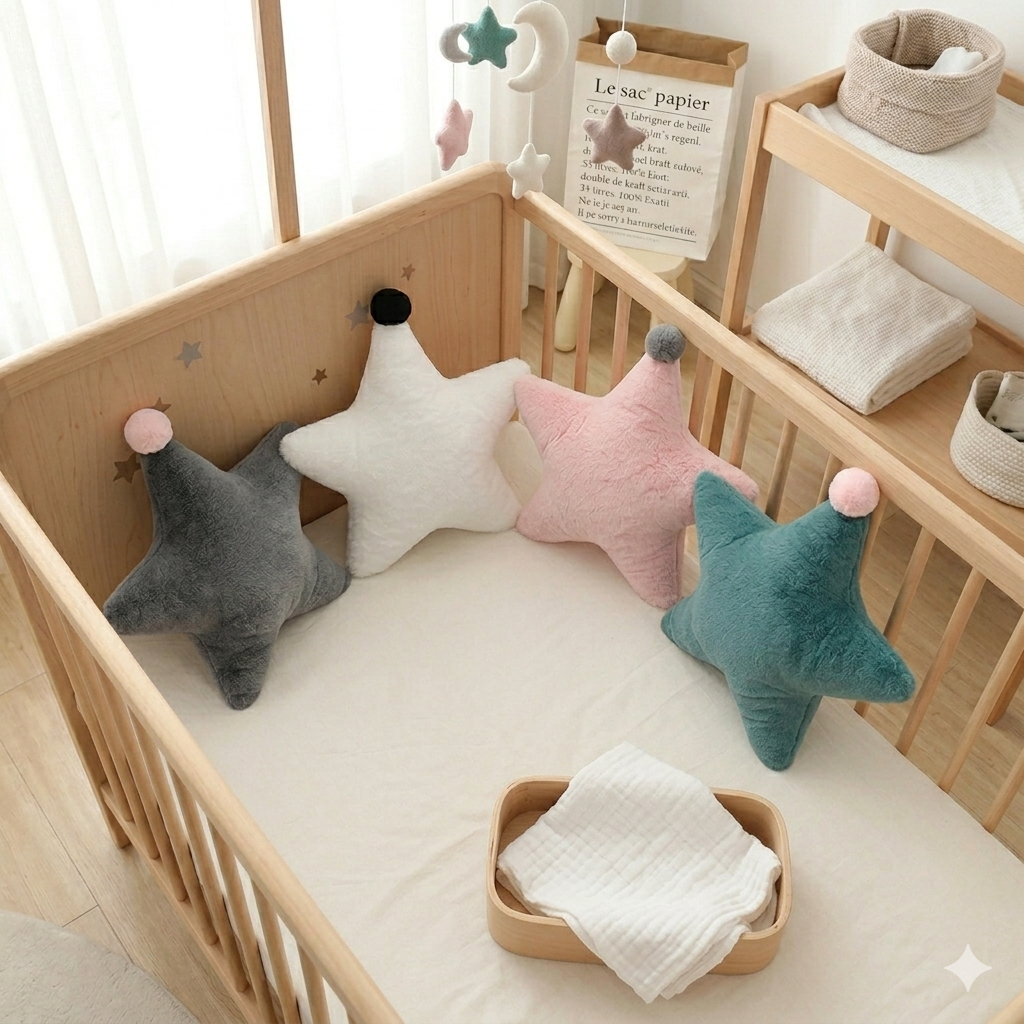 Coussin en peluche étoile pour lit bébé et décoration de chambre enfant