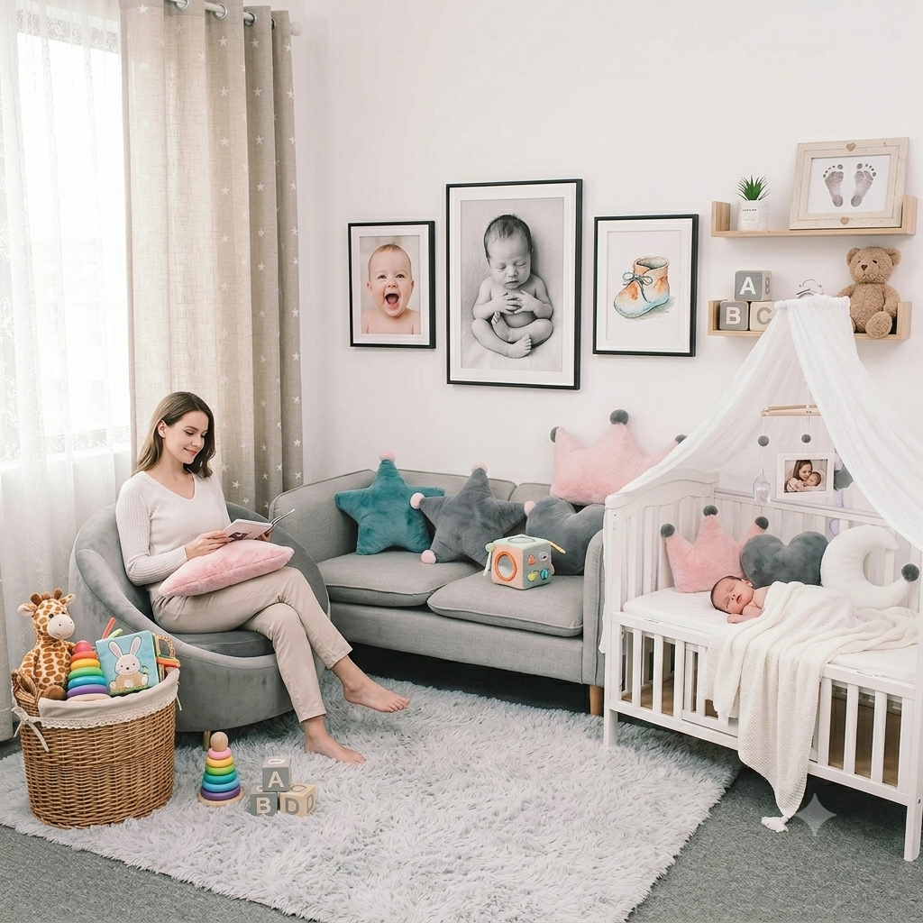 ؤoussin pour lit bébé dans une chambre décorée avec ambiance douce et modernث