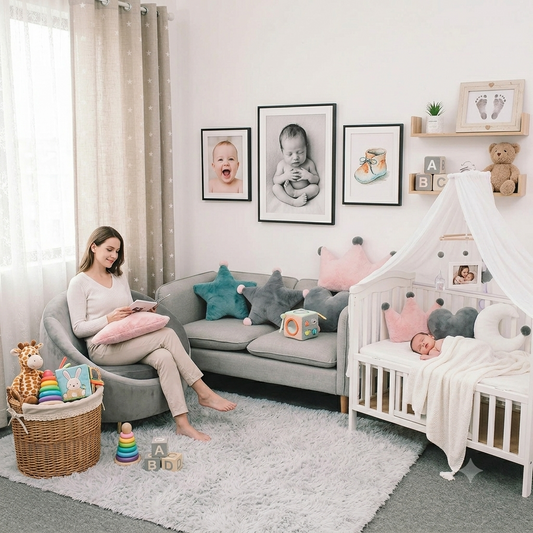 ؤoussin pour lit bébé dans une chambre décorée avec ambiance douce et modernث