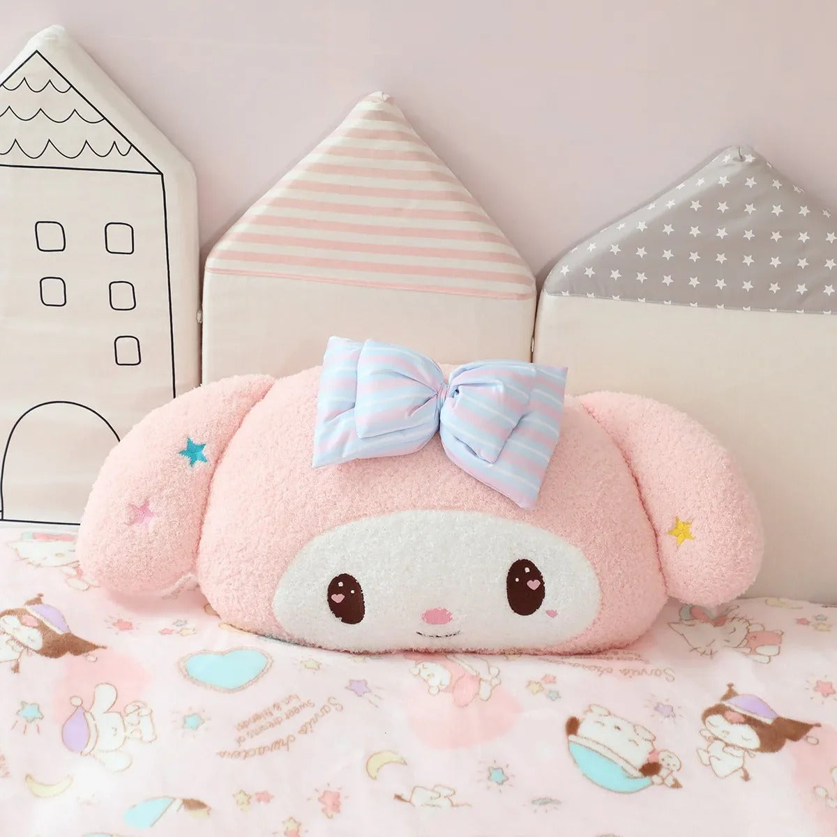 coussin en peluche pour bébé avec lapin rose