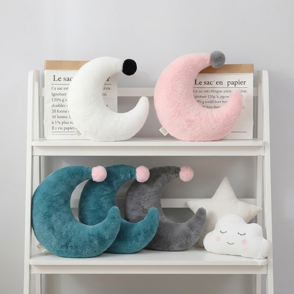 Coussin pour lit bébé en forme de lune, rembourrage doux et design élégant pour décoration de chambre bébé confortable