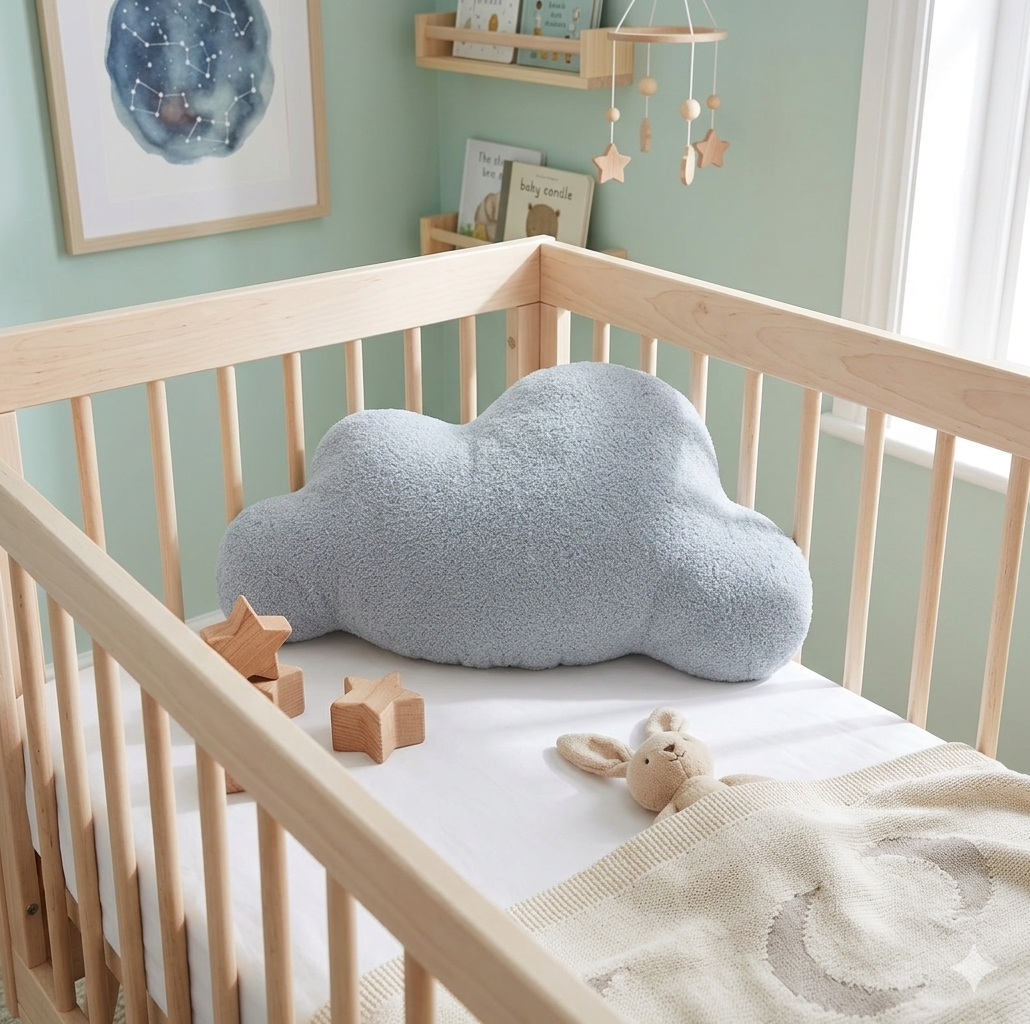 Coussin pour lit bébé nuage ultra doux en peluche pour une chambre chaleureuse et élégante.