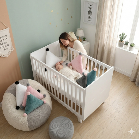 Coussin pour lit bébé Triangle Chic en peluche douce et décorative
