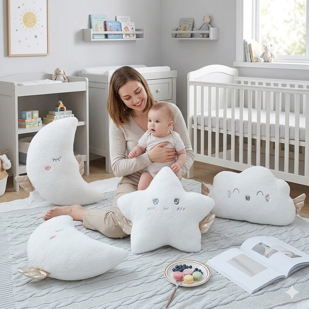 Coussin nuage blanc pour lit bébé ultra doux et décoration de chambre enfant