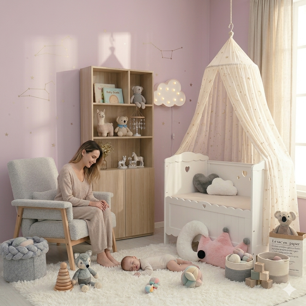 oussin pour lit bébé dans un univers doux avec décoration chambre enfant