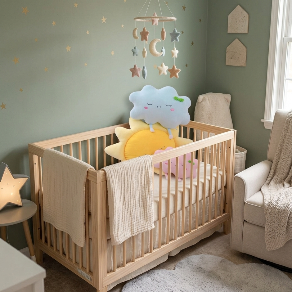 Coussin soleil et nuage au style scandinave pour chambre bébé