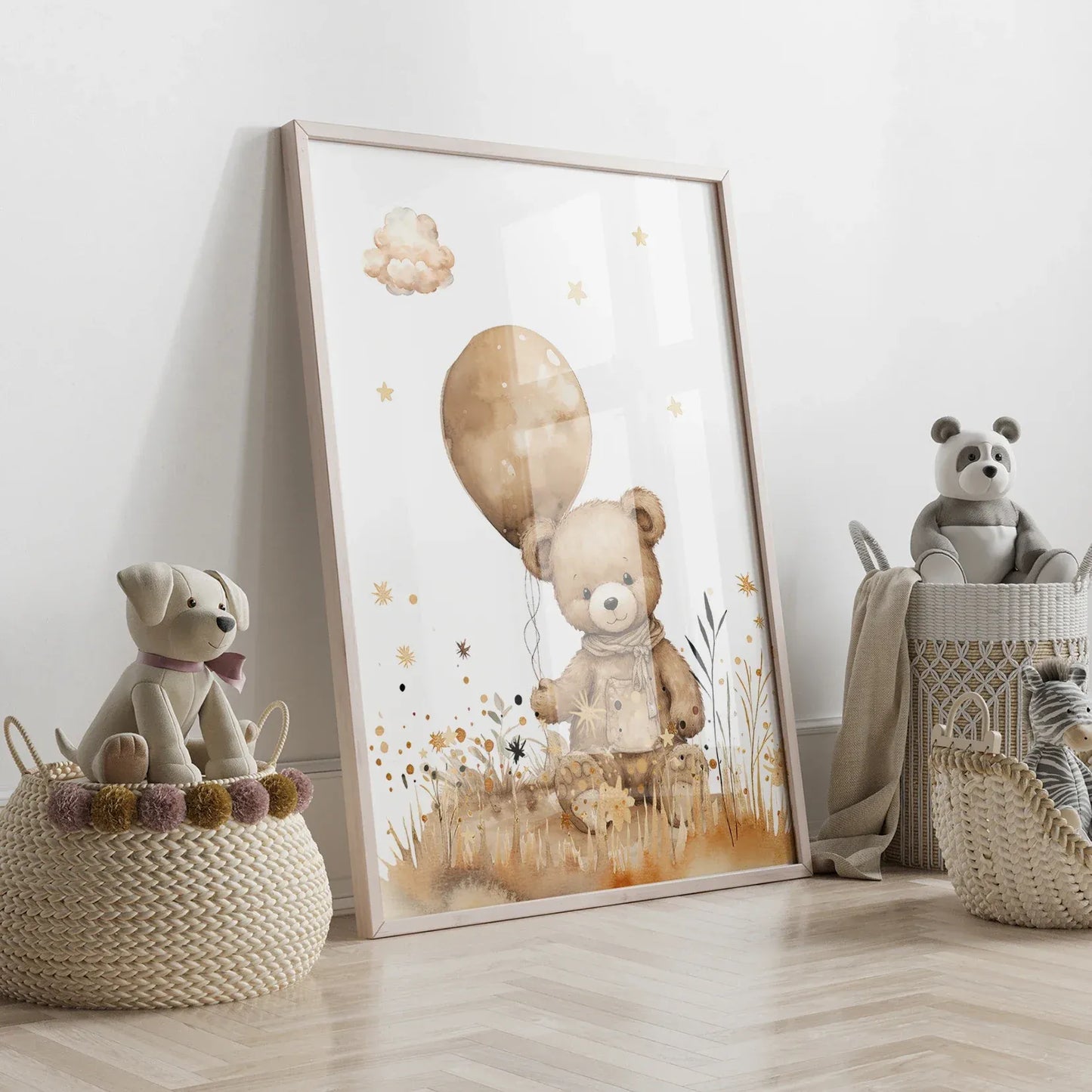 Affiche murale chambre bébé Bear Dream™ aux couleurs apaisantes avec ourson et ballons