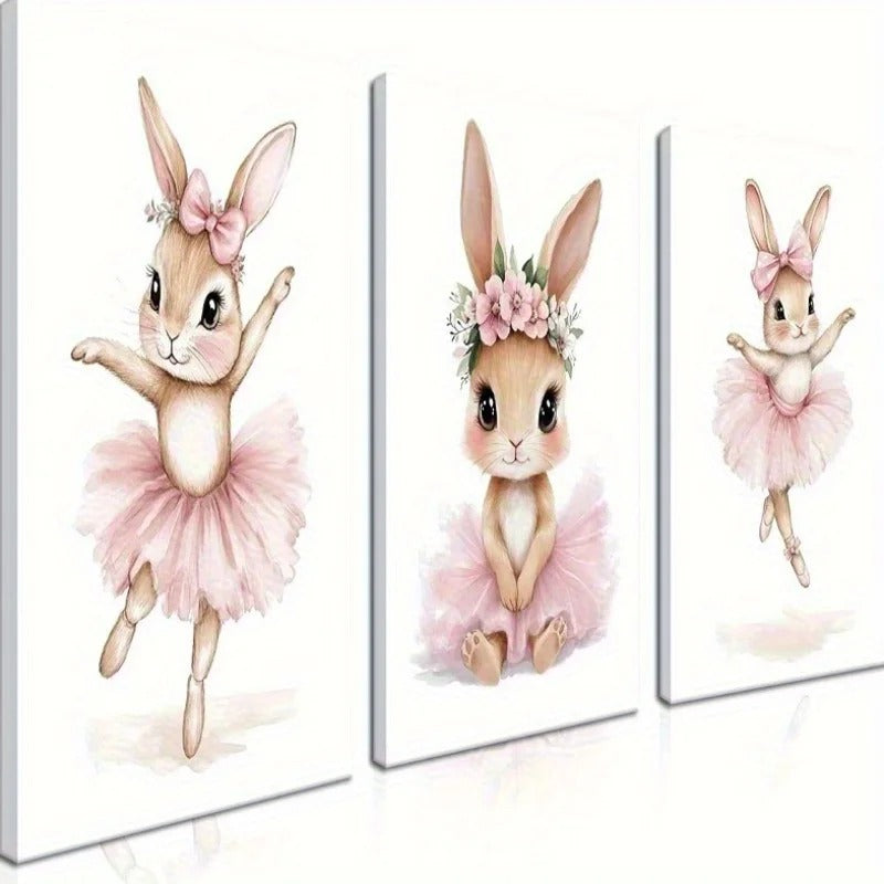 Affiche Lapin Ballerine avec couronne de fleurs pour chambre bébé.