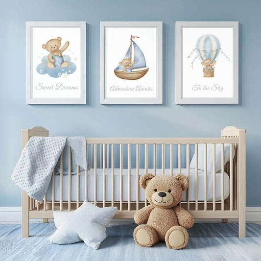 Tableau ours bleu décoratif pour chambre de bébé