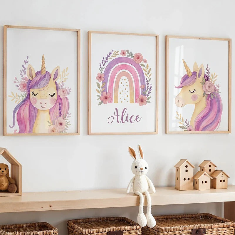 Trio d'affiches licorne et arc-en-ciel pour décoration murale chambre enfant