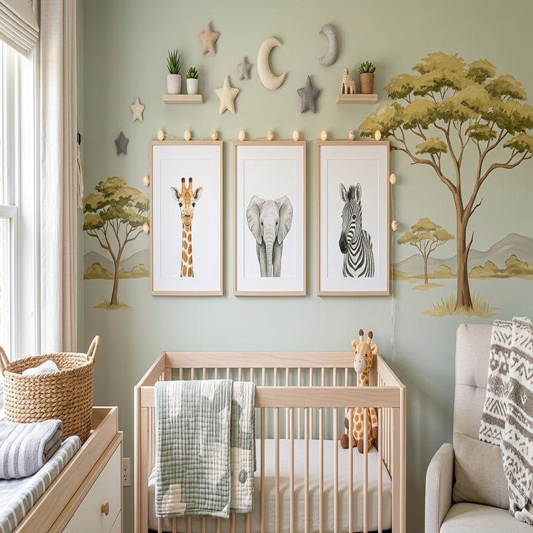 Décoration Murale Chambre Bébé - Univers Safari avec animaux de la savane