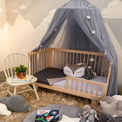 Ciel de lit bébé gris élégant Luxe Gray pour décoration de chambre moderne et douce