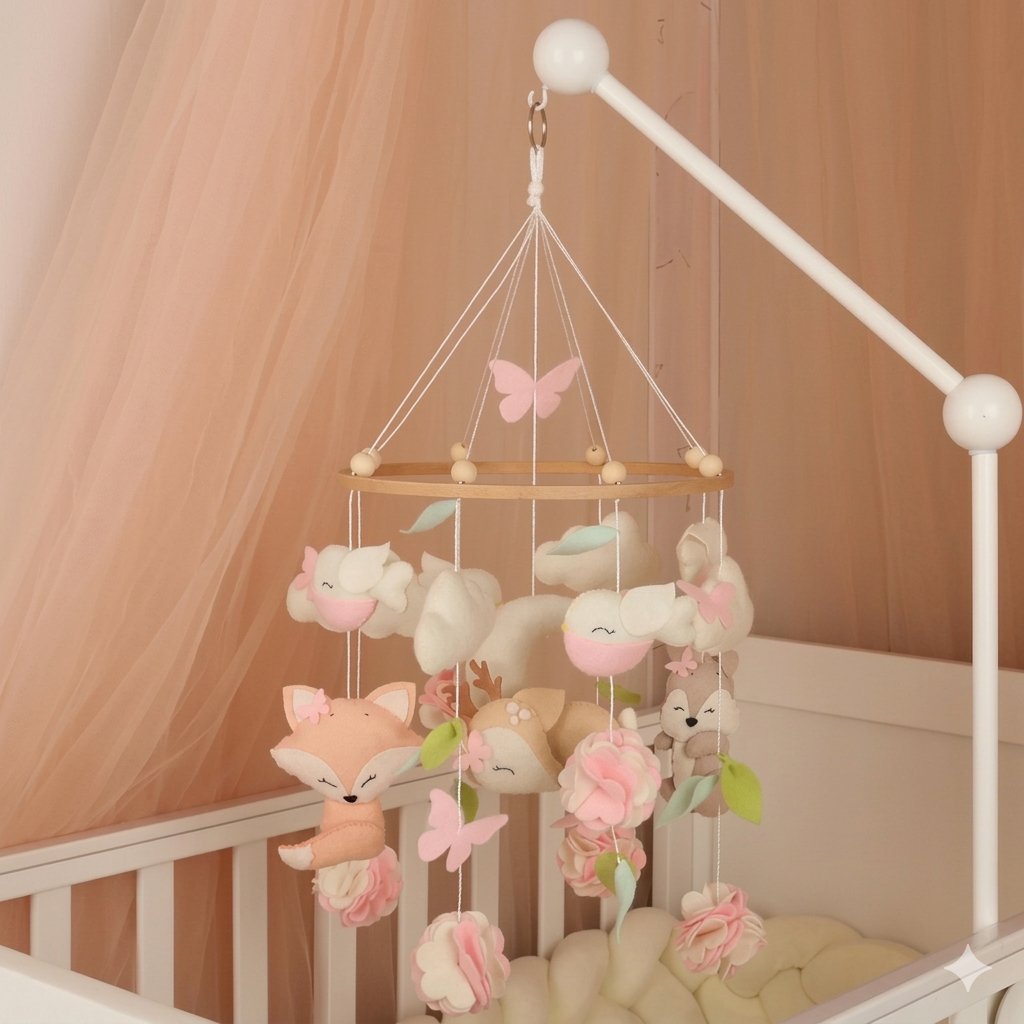 Mobile bébé Petit Monde Renard idée cadeau naissance baby shower décoration chambre bébé originale